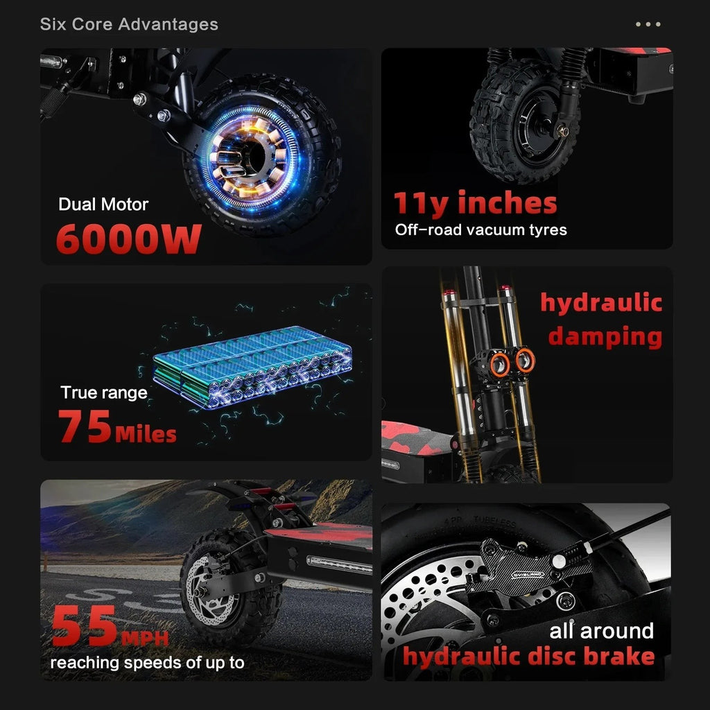 Boyueda S3 EScooters 6000W Dual Motor 60V38ah Hydraulic Oil Brake Electric Scooter Aldult 11 Inch Off-road Vacuum Tire E-Scooter