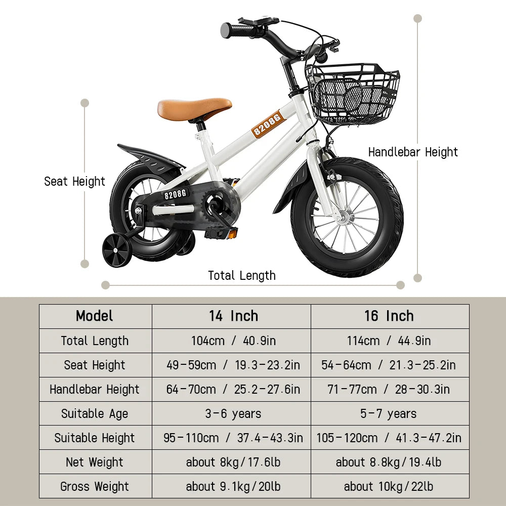 Keenso | 14"/16" Girls Kids Bike with Training Wheels & Basket | From $139.99