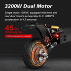 Ride & Spin Co. black foldable electric scooter with 3200W dual motor, 10-inch tires, and 45 MPH top speed.