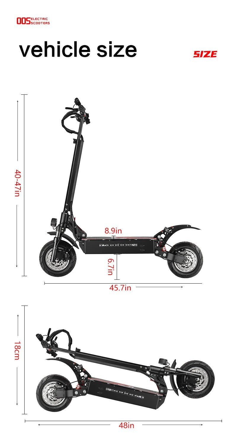 Ride & Spin Co. black foldable electric scooter with dual 3200W motors, 10-inch tires, and hydraulic disc brakes.
