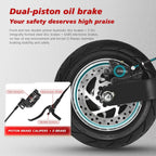 Ride & Spin Co. electric scooter rear wheel with dual-piston hydraulic disc brake and E-ABS electronic brake system.
